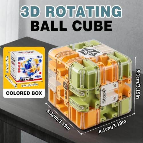3D Maze Cube Ball Puzzle Brain Teaser for Adults & Kids, Educational Learning Toys Logical Thinking, Family Board Games Tabletop, Durable Puzzle Cube (Green&Brown&White-B, 3.3x3.3x3.3) - Image 2