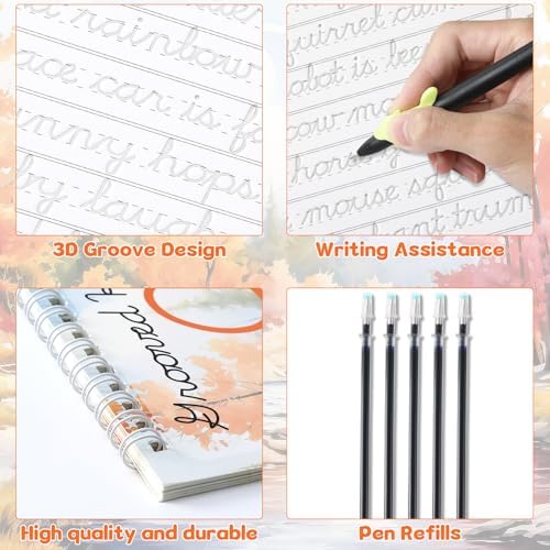 chiazllta Grooved Cursive Handwriting Workbook with Disappearing Ink Pens Magic Reusable Grooved Cursive Writing Practice for Beginners Kids Kickoff Student Workbook Homeschooling Supplies (Sentence) - Image 3