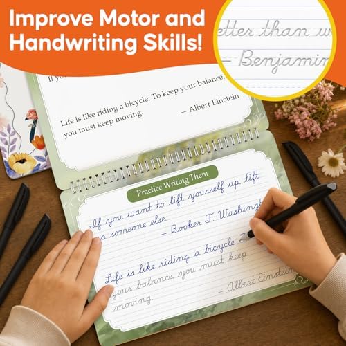 Grooved Cursive Handwriting Workbook for Kids & Adults,Magic Reusable Grooved Cursive Handwriting Practice Guided Tracing with Disappearing Ink,Cursive Writing Practice Book with Words Letters Quotes - Image 5