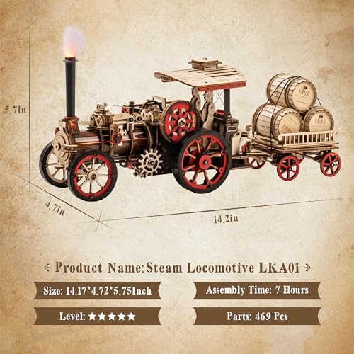 rowood 3D Wooden Puzzles for Adults, Steam Engine Car Model Kit, 1:28 Scale Mechanical Steam Locomotive Wooden Puzzle, 469PCS,Assembly Time 6H, Awesome Gifts for Adults - Image 5