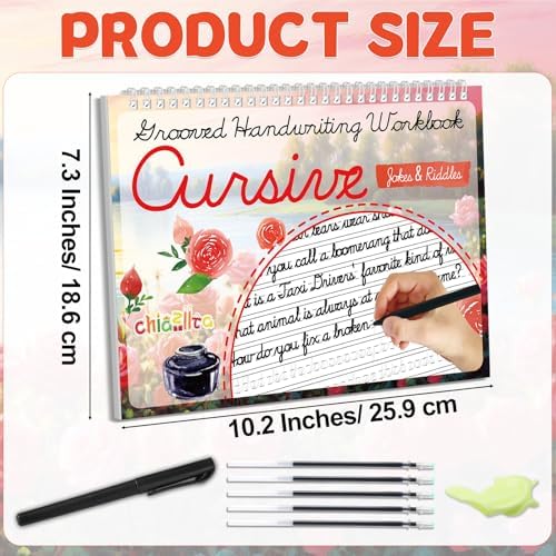 chiazllta Grooved Cursive Handwriting Workbook with Disappearing Ink Pens Magic Reusable Grooved Cursive Writing Practice for Beginners Kids Kickoff Workbook Homeschooling Supplies (Jokes & Riddles) - Image 2