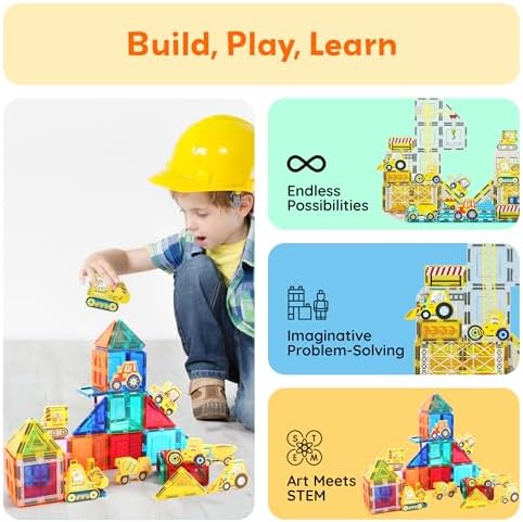 PicassoTiles Magnetic Tile Building Blocks Add On 8 Magnetized Action Figures Construction Vehicles & Zoo Animal Theme Compatible with Magnet Tiles Sets STEM Learning Toy for Boys & Girls Age 3+ PTA21 - Image 4
