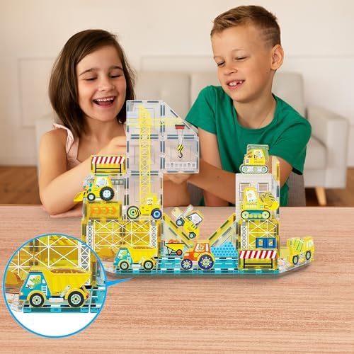 PicassoTiles Magnetic Tile Building Blocks Add On 8 Magnetized Action Figures Construction Vehicles & Zoo Animal Theme Compatible with Magnet Tiles Sets STEM Learning Toy for Boys & Girls Age 3+ PTA21 - Image 2