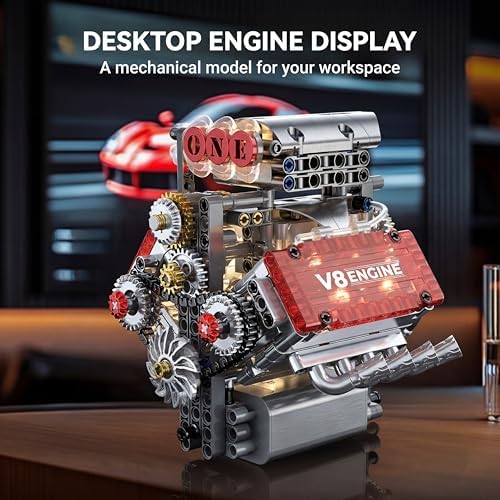 Motorized V8 Engine Model Kit that Runs, 478-Piece 8-Cylinder Car Engine Building Kit, Build Your Own STEM Mechanical Model with Moving Pistons, Gears and Electric Motor for Adults and Teens - Image 5