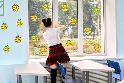 Renbuzhu 40PCS Back to School Apple-Shaped Crafts Bulk: Tissue Paper Sign Suncatchers, First Day of Classroom Activities DIY Kit, Fall Decorations, Window Stained Glass Effect Art Supplies - Image 6