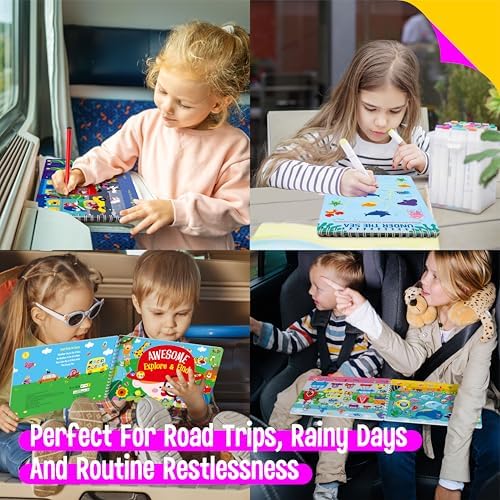 2 Travel Game Pads, 61 Dry Erase Activities Games Reusable & Erasable Book, Fun Explore & Find Brain Challenge Games Interesting Educational Toy and Learning Tool for Road Trip Airplane Travel - Image 4