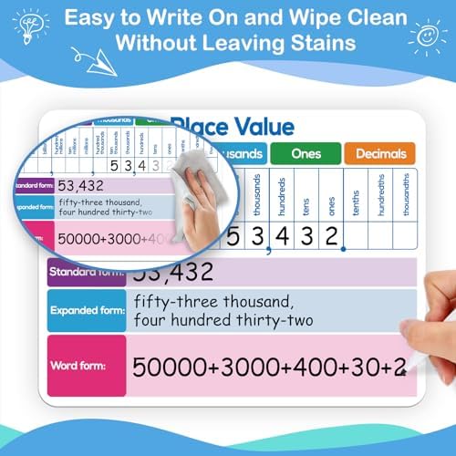 Aizweb 12 Pack Place Value Dry Erase Board Card,12" x 9"Regrouping Base Ten Small Whiteboard Math Manipulatives Addition Subtraction Game for Student Classroom Must Have Homeschool Teacher Supplies - Image 7
