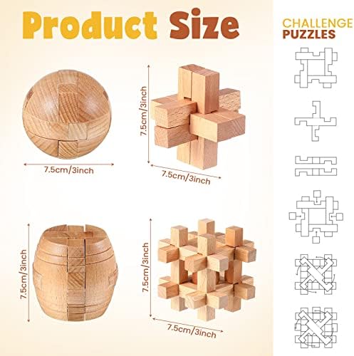 34 Pcs Metal Brain Teaser Puzzles for Kids Adult 3D Wooden Mind Games Puzzle Cube Wooden Brain Games Block Metal Wire Unlock Interlock Game Educational Logic Mind Desktop Toys - Image 2