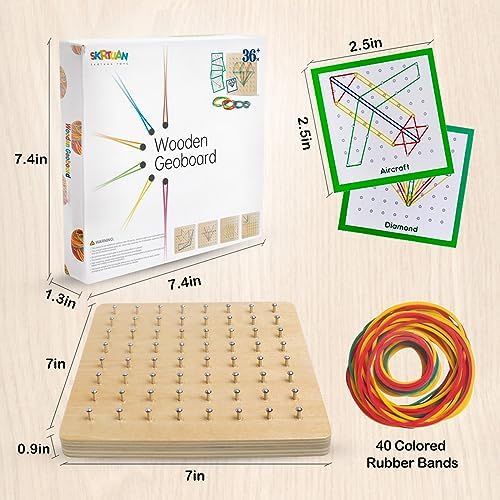 Wooden Geoboard, Montessori STEM Toy with Pattern Blocks for Kids Ages 3+ - Image 3