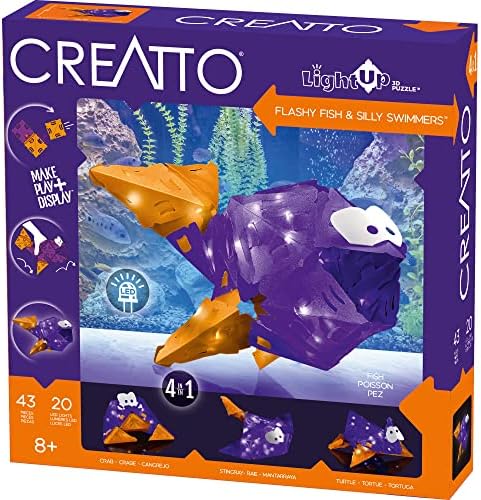 Creatto Flashy Fish & Silly Swimmers Light-Up 3D Puzzle Kit | Includes Creatto Puzzle Pieces to Make Illuminated Craft Creations, Sting Ray, Turtle, Crab, Fish | DIY Activity & LED Lights by Unknown