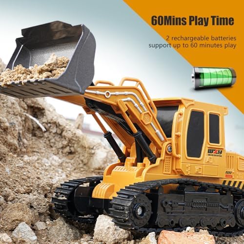 Jiakora Remote Control Front Loader - Metal Shovel, LED Working Lights, Music & 2 Rechargeable Batteries, Construction Toys for Boys Age 4 5 6 7 8 Birthday Gift - Image 2