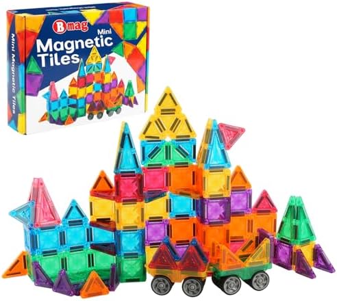 Bmag 100PCS Mini Magnetic Tiles Building Set with 2 Mini Cars by BMAG