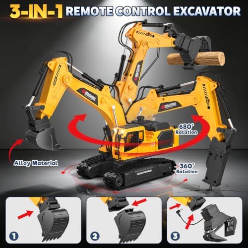 3-in-1 Remote Control Excavator Toy, 20 Channel 1:16 RC Excavator for Boys - Image 2