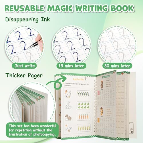 Grooved Writing Books for Kids 3-5 Preschool, Reusable Tracing Workbook with Disappearing Ink, Magic Grooved Handwriting Practice, Alphabet, Numbers and Pencil Control Practice - Image 4