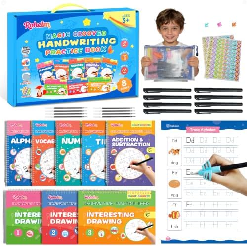 Magic Grooved Writing Practice, 8 Reusable Handwriting Books for Kids 3-8 by Unknown