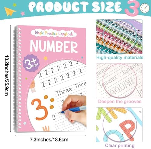 chiazllta 6 Pack Magic Grooved Writing Practice Books with Disappearing Ink Pens Reusable Magical Handwriting Workbooks for Kids Calligraphy Practice Books for Preschool Kindergarten Kids Ages 3-8 - Image 2