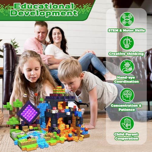 Magnetic Blocks - 300 PCS with Light Up Blocks Dinosaur Volcano Forest Castle Set - Kids Classroom Sensory Toy for Toddlers STEM, Construction Stacking Toy Kids 3+ Boys easter basket stuffers - Image 6