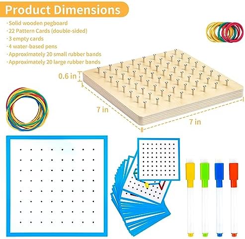 HEELWIRE Wooden Geoboard, Montessori Educational Toy for Kids with Pattern Cards and Rubber Bands to Figures and Shapes, Brain Teaser STEM Geo Board - Image 3