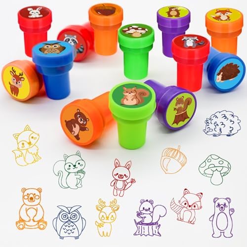 Cinrobiye 24 Pcs Woodland Animals Stampers Party Favor Set, Cute Forest Animal Stamps for Kids Birthday Party, Classroom Rewards, Nature Learning Toys, Goody Bag Fillers - Image 4