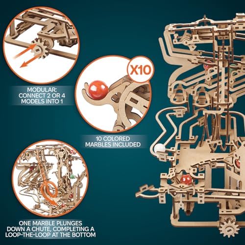 UGEARS Marble Run Chain Hoist, Model Kit, 3D Puzzle, Models for Adults to Build Mechanical Engineering Kit Brain Teaser, Hobby Set - Image 4