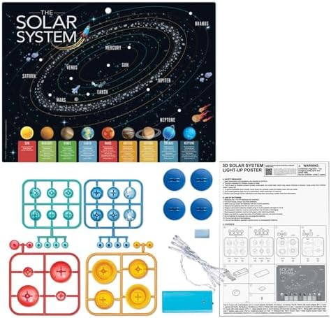 4M KidzLabs 3D Solar System Light-Up Poster for Kids Ages 5-12 – Glow in the Dark Space Science Fair Project Kit with Sun & 8 Planets, STEM Educational Toy, Battery Powered Illuminated Display Board - Image 3