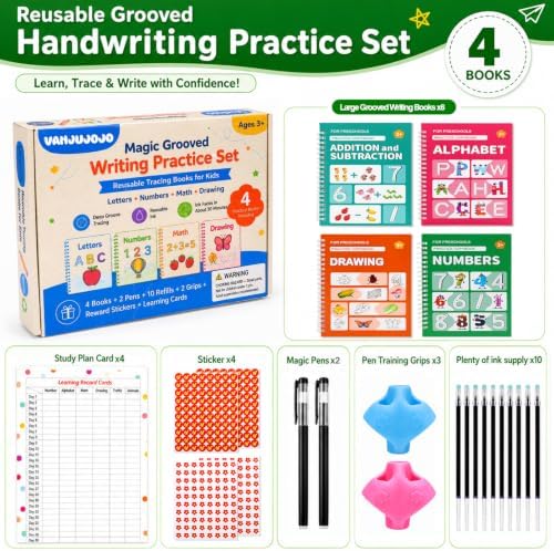Magic Grooved Writing Practice for kids – 4-Book Set with Pens - Image 2