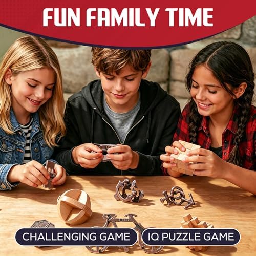 9pcs Metal & Wooden Brain Teaser Puzzles Set, 3D Brain Teasers Steel Puzzles for Adults Teens Kids, Educational IQ Unlock Interlock Puzzle Gift Set - Image 2