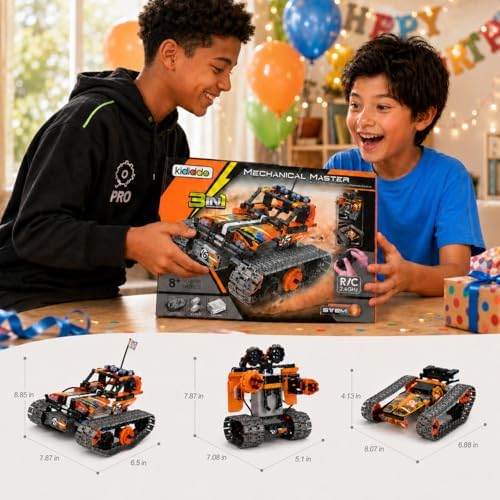 Kididdo Remote Control Car Building Toys for Boys Age 8-12 Fun STEM Robot Kit Cool Birthday Gifts for 8 to 14 Years Old Boys 3-in-1 Building Blocks RC Cars Kit to Build a Robot or Car - Image 5