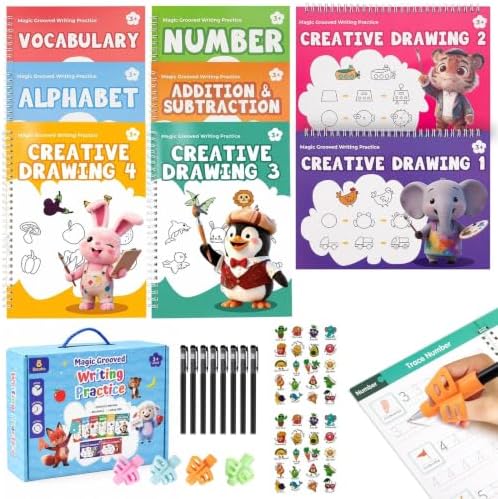 Magic Grooved Writing Practice Books for Kids 3-8, 8 Books by QCQHDU