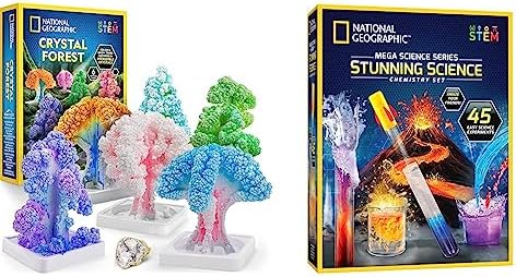 NATIONAL GEOGRAPHIC Craft Kits for Kids - Crystal Growing Kit, Grow 6 Crystal Trees in Just 6 Hours, Educational & Stunning Chemistry Set - Mega Science Kit with 45 Easy Experiments- Make a Volcano by National+Geographic