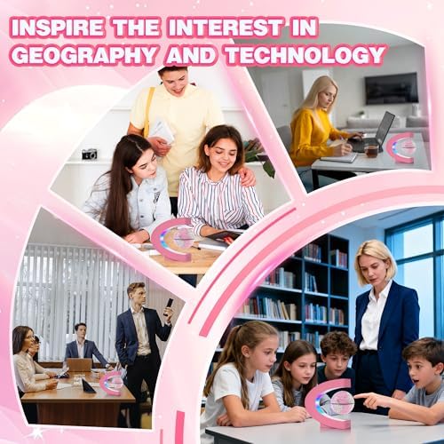 Flagest Magnetic Levitation Floating Globes with LED Lights, C Frame Floating Globe Lamp, Cool tech Gadgets for Home Office Desk Accessories, Gifts for Women, Ladies, Girls, Teachers, Colleagues(Pink) - Image 4