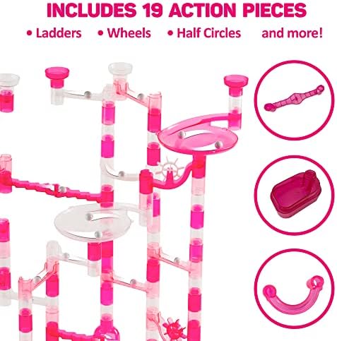 Marble Genius Marble Run Starter Set STEM Toy for Kids Ages 4-12 - 130 Complete Pieces (80 Translucent Marbulous Pieces and 50 Glass Marbles), Construction Building Block Toys, Pink, - Image 5