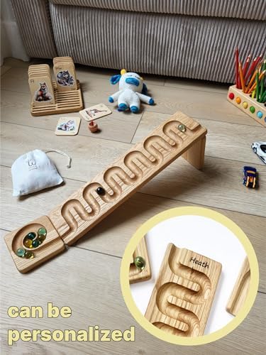 Marble Run Track Race Machine Wooden Maze Board Ball Run Course Gift for Kids Run Race Winding Track Roller (Waves) - Image 3