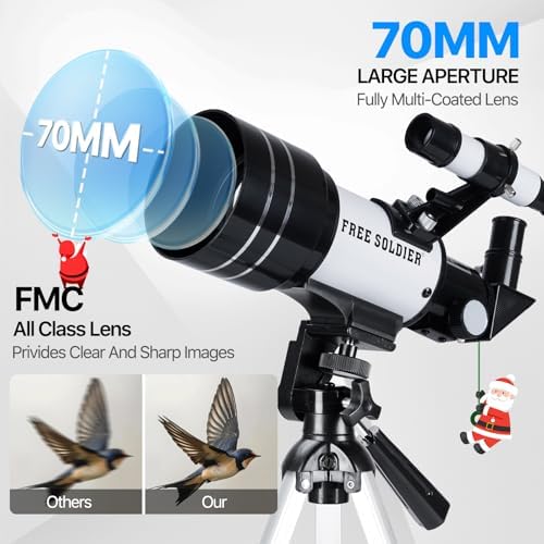 Telescope for Adults Astronomy 70mm Aperture 300mm Focal Length Portable Astronomical Telescope for Beginners Age Over 8 Years Old with Wireless Remote Carry Bag Tripod(White) - Image 2