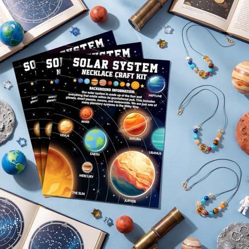 Tondiamo 24 Sets Solar System Bead Necklace DIY Craft Kit, Space Planet Beads Jewelry Making Kit with Cards and Cords for Educational Activities Art Projects DIY Craft Set Party Favor Supplies - Image 4