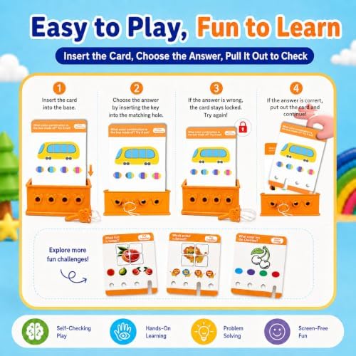 Xuoent Toddler Educational Matching Game for Ages 3+, Logic Puzzle Flash Cards with Key Toy, Preschool Montessori Learning Activity for Brain Development & Fine Motor Skills(Level 1+2+3) - Image 2