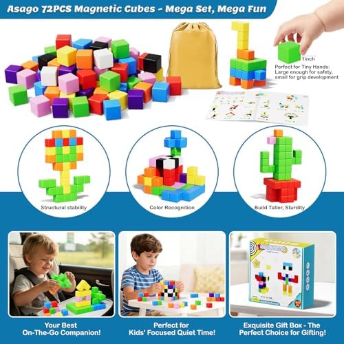 72pcs Magnetic Blocks for Kids, Magnetic Building Cubes for Toddlers 3-5, Preschool STEM Educational Sensory Montessori Square Toy for 3 4 5 6 Boys & Girls 72pcs - Image 3