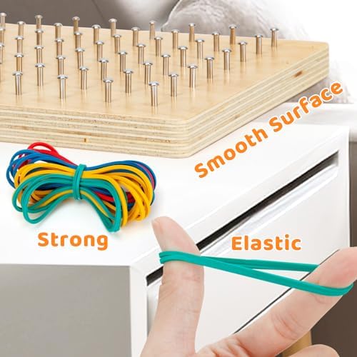 2Pack Wooden Geoboard,Montessori Toy,Graphical Mathematical Education Toy for Kids with Pattern Cards and Rubber Bands to Figures and Shapes, Brain Teaser STEM Toy Geo Board. - Image 5