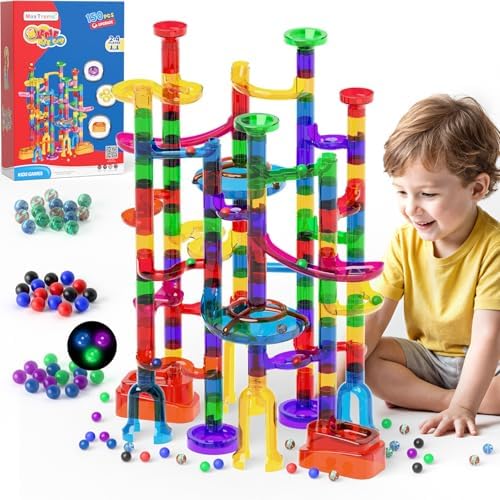 MaxTronic Glowing Marble Run, 150 Pcs Marble Race Building Blocks Construction STEM Learning Toys Perfect Christmas Birthday Gift for Boys and Girls Aged 3-12 by MaxTronic