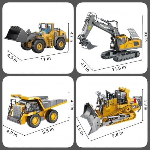 2.4GHz Remote Control Construction Vehicles Set, RC Excavator Dump Truck Loader Bulldozer with Lights and Sound Effects - Image 2
