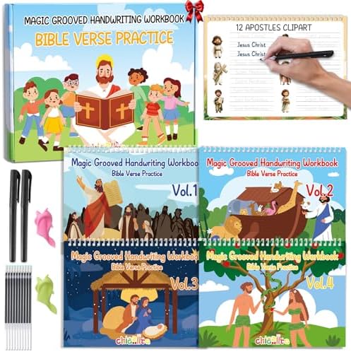 chiazllta Bible Magic Grooved Writing Practice Books for Kids Reusable Grooved Handwriting Workbooks for Kids Ages 3-8 Tracing Bible Magic Copybooks for Sunday School Christian Activity Gifts Prizes by chiazllta