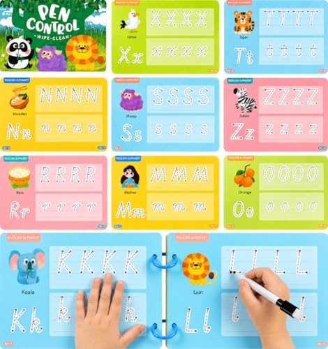 Reusable Alphabet Tracing Book for Kids, 30 Pages ABC Writing Practice with Dry-Erase Markers, Montessori Travel Toy for Preschool Learning (Animals & Letters) by Unknown