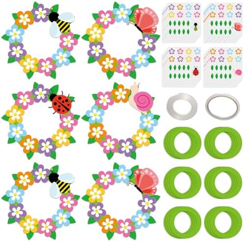 Lonfliness 24 Set Spring Wreath Crafts Kits Floral Animals DIY Hanging Decor for Colorful Paper Wreath Craft Ornament with Flower Butterfly Bee Sticker Spring Party Supplies for Activities by Lonfliness