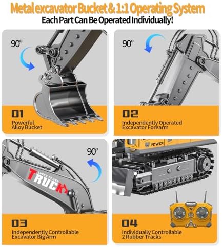 Remote Control Excavator Toy for Boys,17 Channel 1:16 RC Excavator Toys with Metal Shovel/Spray/Lights/Sounds,RC Digger Construction Vehicles Toys Gift for Boys 7 8 9 10 11 12 Year Old Kids - Image 3