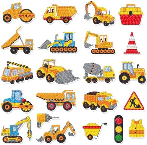 Labeol Diamond Art Kits for Kids Boys and Girls Ages 6-8-10-12 Easy to DIY Creative Diamond Art Sticker Craft by Numbers Kits for Kids and Adult Beginners (Engineering Vehicles) by Labeol