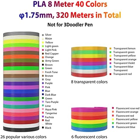 3D Pen Filament 1.75mm PLA Refills 40 Colors, Each Color 8 Meters(26 Feet), Total Length 320m(1050 Feet), 250 Stencils eBooks - Image 2