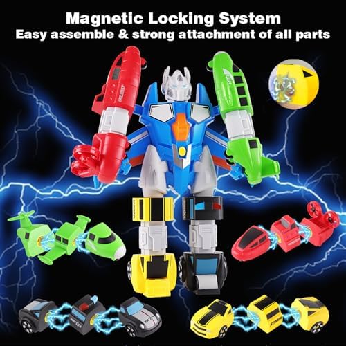 SOMMER 5-in-1 Magnetic Vehicles Toy Playset, Mix and Match STEM Stacking Assembling Car Kit with Storage Box, Transform into Robot, Birthday Gift for Toddler Kids 3 4 5 6 7 Year Old Boys Girls - Image 2
