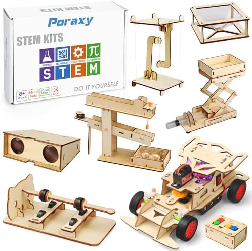 Poraxy 7 Sets Model Car Kits for Boys 8-12, STEM Kits for Kids Age 8-12, Science Toys for Kids Age 5-7, Birthday Gifts 7 8 9 10 11 12 13 Yr Old Boys Girls Wood Building Crafts Kits 6-8 by Poraxy