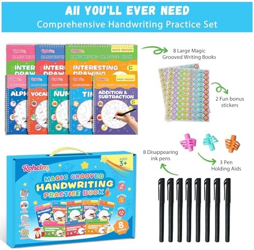 Magic Grooved Writing Practice, 8 Reusable Handwriting Books for Kids 3-8 - Image 2