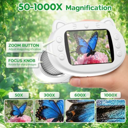 WINWEND Pocket Kids Microscope 1000X Handheld Microscope for Photo and Video Portable Science Kits STEM Toys – Christmas/Birthday Gifts for Girls & Boys Ages 3-12(White) - Image 3